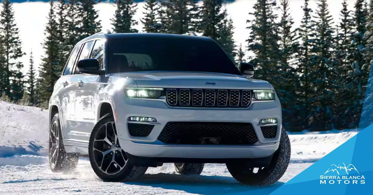 Jeep SUV in the snow. Gear Up for 2025 with Unbeatable End-of-Year Savings on CDJR Vehicles from Sierra Blanca Motors